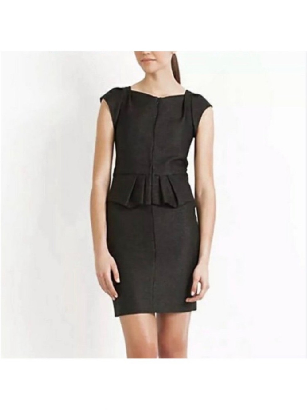 Maje Tweed Peplum Sheath Dress EU 38 (US S/6) Black Structured Office Cocktail